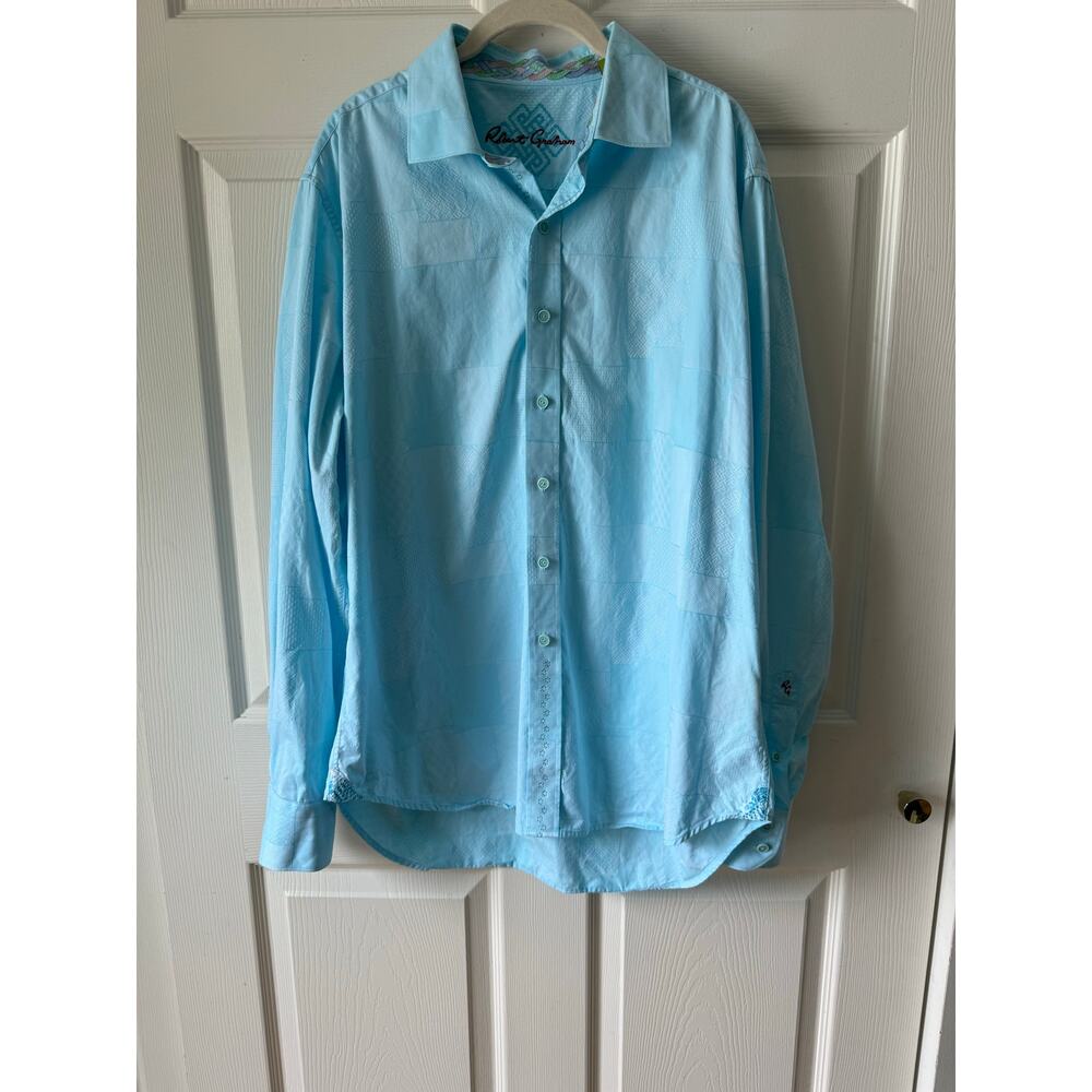 Robert Graham Aqua Blue Jacquard‎ Button Down Shirt Mens XL Whimsical Statement